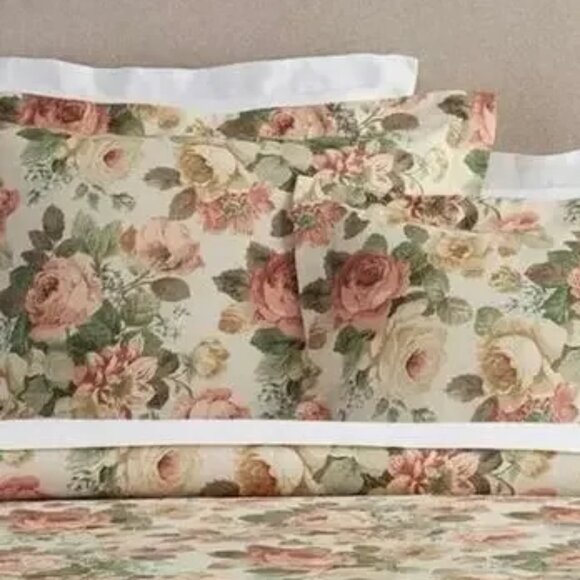 x2 NWOT Pottery Barn RITA Linen Blend Euro Sham 26" Pillow Cover Rose Tan Green